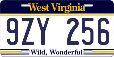 WV license plate 9ZY256