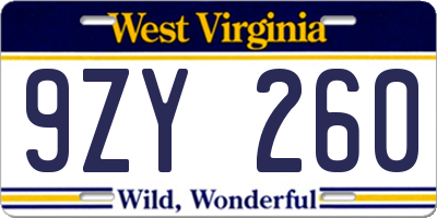 WV license plate 9ZY260