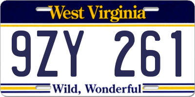 WV license plate 9ZY261