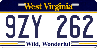 WV license plate 9ZY262