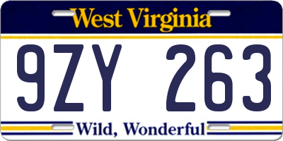 WV license plate 9ZY263