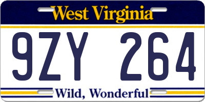 WV license plate 9ZY264