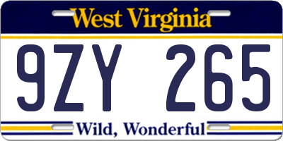 WV license plate 9ZY265