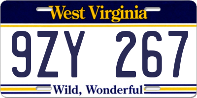 WV license plate 9ZY267