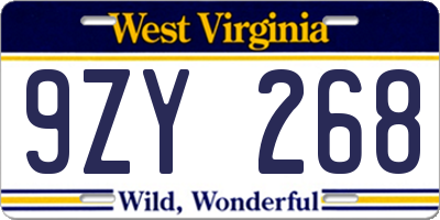 WV license plate 9ZY268