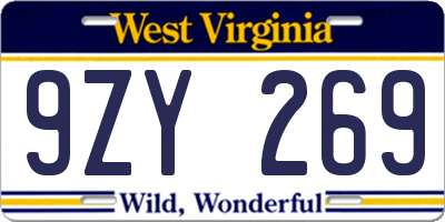 WV license plate 9ZY269