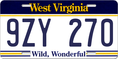 WV license plate 9ZY270
