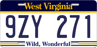 WV license plate 9ZY271