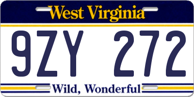 WV license plate 9ZY272