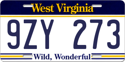 WV license plate 9ZY273