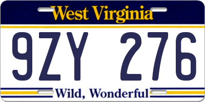 WV license plate 9ZY276