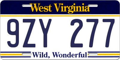 WV license plate 9ZY277