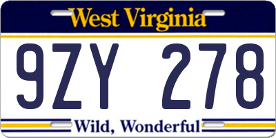 WV license plate 9ZY278