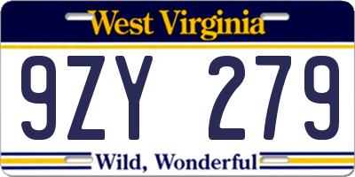 WV license plate 9ZY279