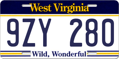 WV license plate 9ZY280