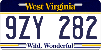 WV license plate 9ZY282