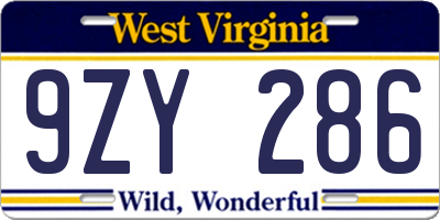 WV license plate 9ZY286