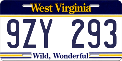 WV license plate 9ZY293