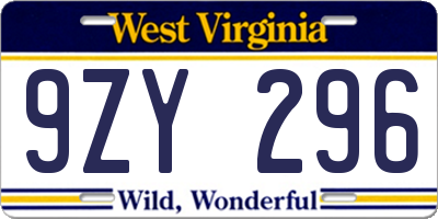 WV license plate 9ZY296