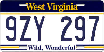 WV license plate 9ZY297