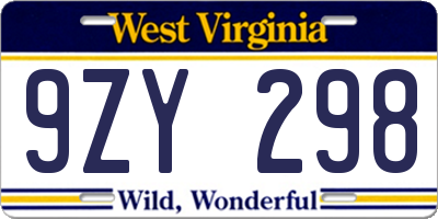 WV license plate 9ZY298