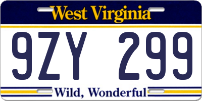 WV license plate 9ZY299