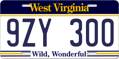 WV license plate 9ZY300