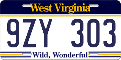 WV license plate 9ZY303