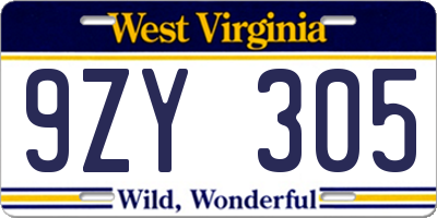 WV license plate 9ZY305