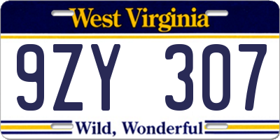 WV license plate 9ZY307