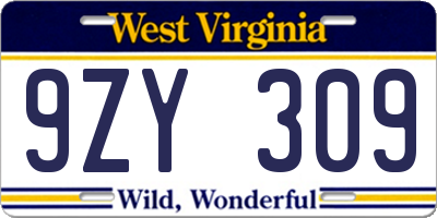 WV license plate 9ZY309