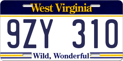 WV license plate 9ZY310