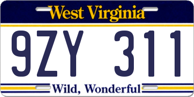 WV license plate 9ZY311