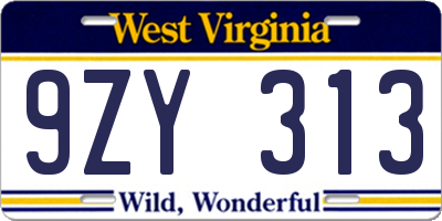 WV license plate 9ZY313