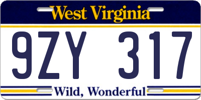 WV license plate 9ZY317