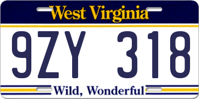 WV license plate 9ZY318