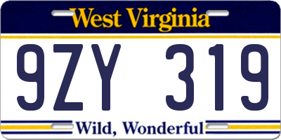WV license plate 9ZY319