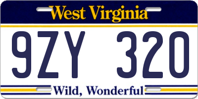 WV license plate 9ZY320