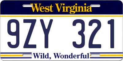 WV license plate 9ZY321