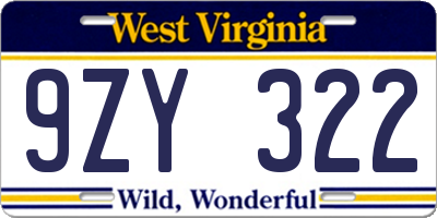 WV license plate 9ZY322
