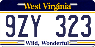 WV license plate 9ZY323