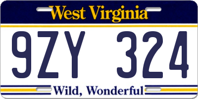 WV license plate 9ZY324