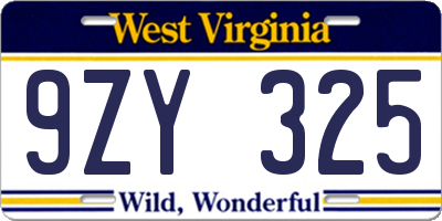 WV license plate 9ZY325