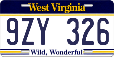 WV license plate 9ZY326
