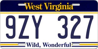 WV license plate 9ZY327