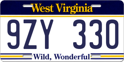 WV license plate 9ZY330