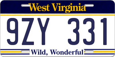 WV license plate 9ZY331