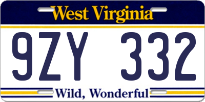 WV license plate 9ZY332