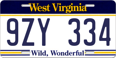 WV license plate 9ZY334