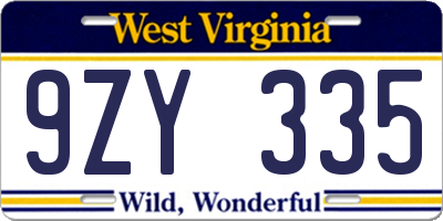 WV license plate 9ZY335
